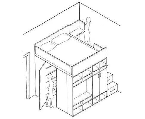   把空間分隔成兩層使用。上面主任，下面改成衣帽間。將衣帽間設(shè)計在上下層均可，預(yù)留高度最低2m。